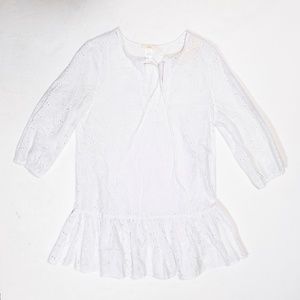 NEW Eberjey Sardinia Tessa Cotton Eyelet Lace Ruffle Bottom Mini Dress White S
